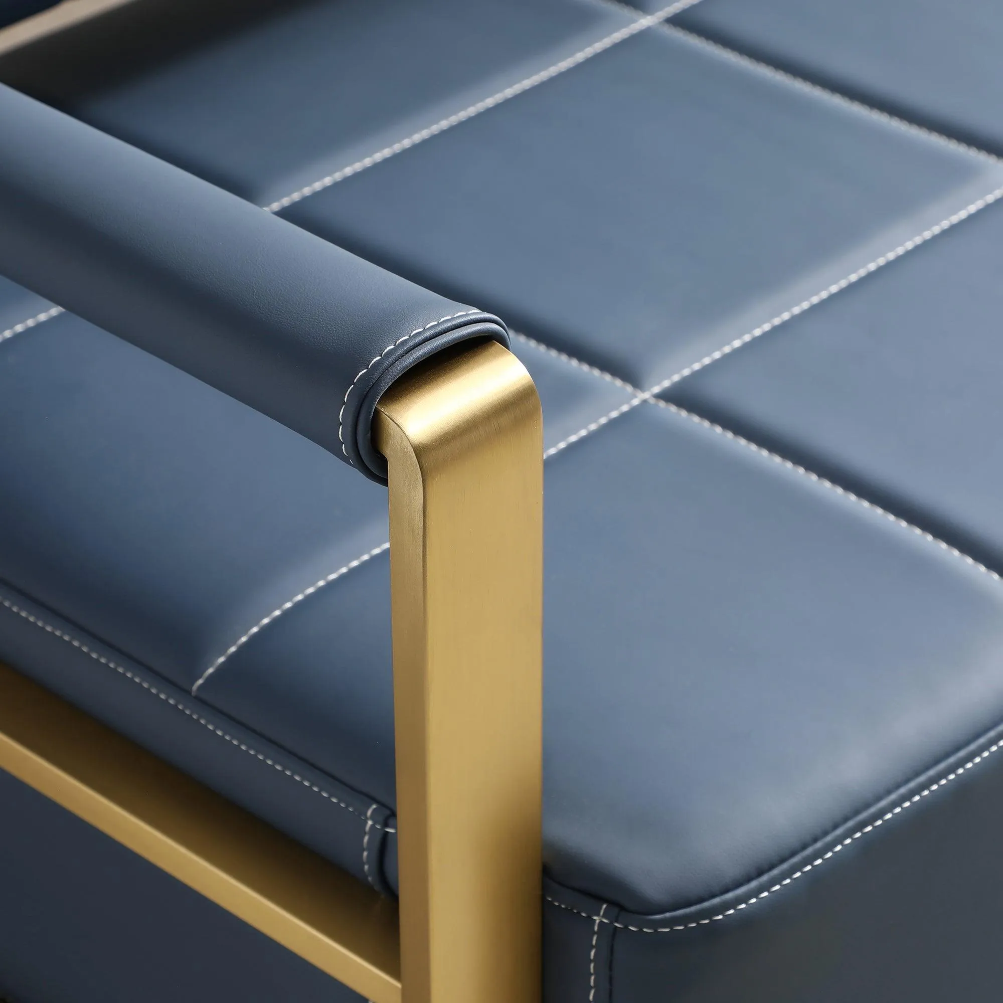 57.9" Blue Faux Leather Loveseat with Golden Metal Arms, 2-Seater Sofa for Small Spaces, Office, or Apartment