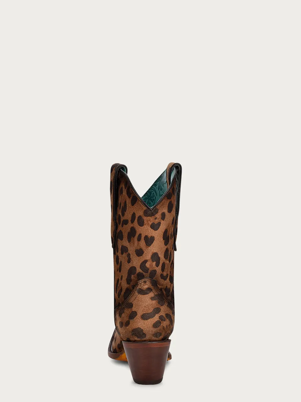 A4245 - WOMEN'S GOAT LEOPARD PRINT WITH WOVEN PIPPING NARROW SQUARE TOE BOOTIE