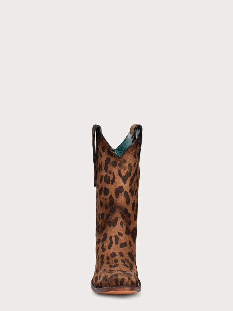 A4245 - WOMEN'S GOAT LEOPARD PRINT WITH WOVEN PIPPING NARROW SQUARE TOE BOOTIE