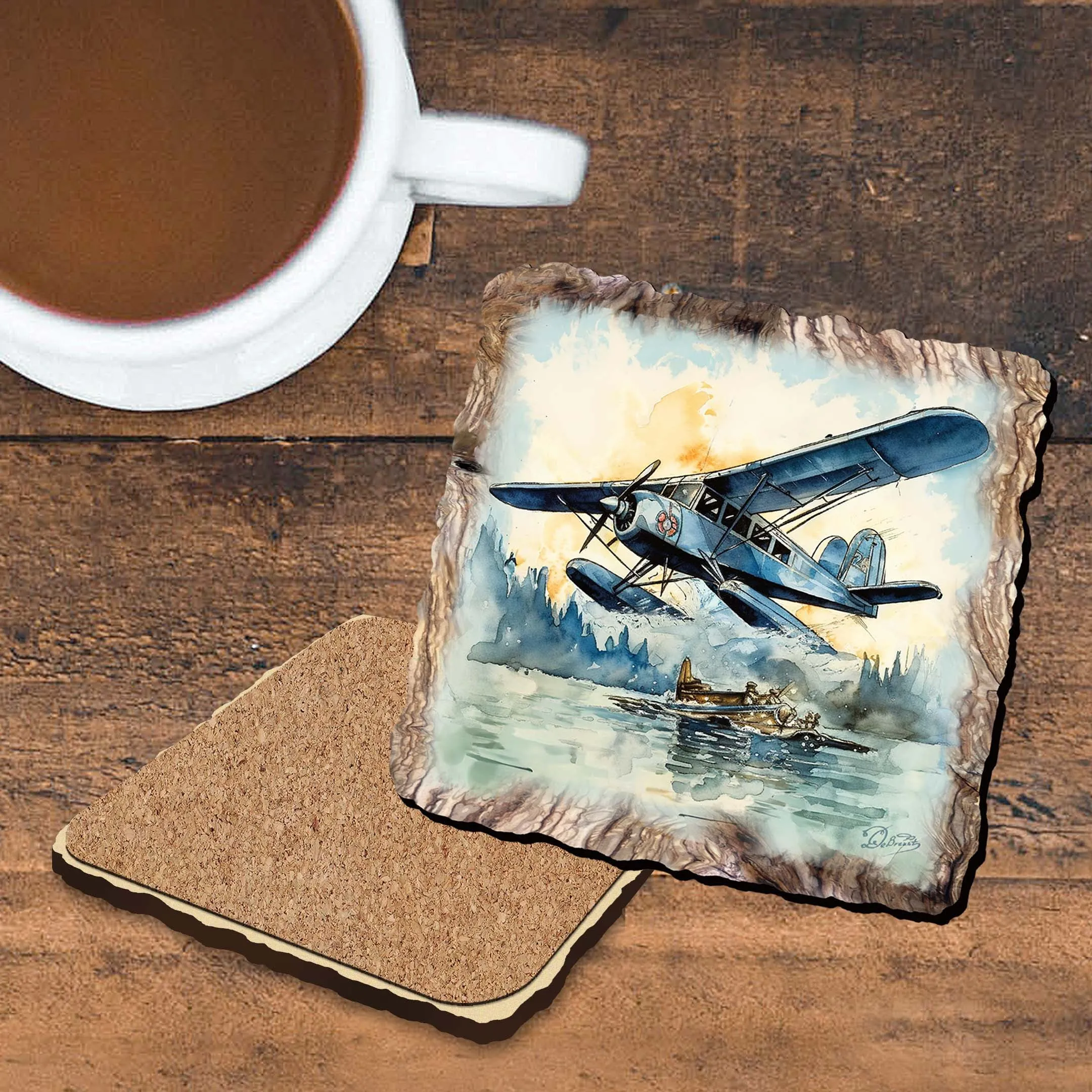 Airplains Wooden Cork Coasters Gift Set of 4 by Nature Wonders | Nature Wildlife Décor  - 95403C-S4