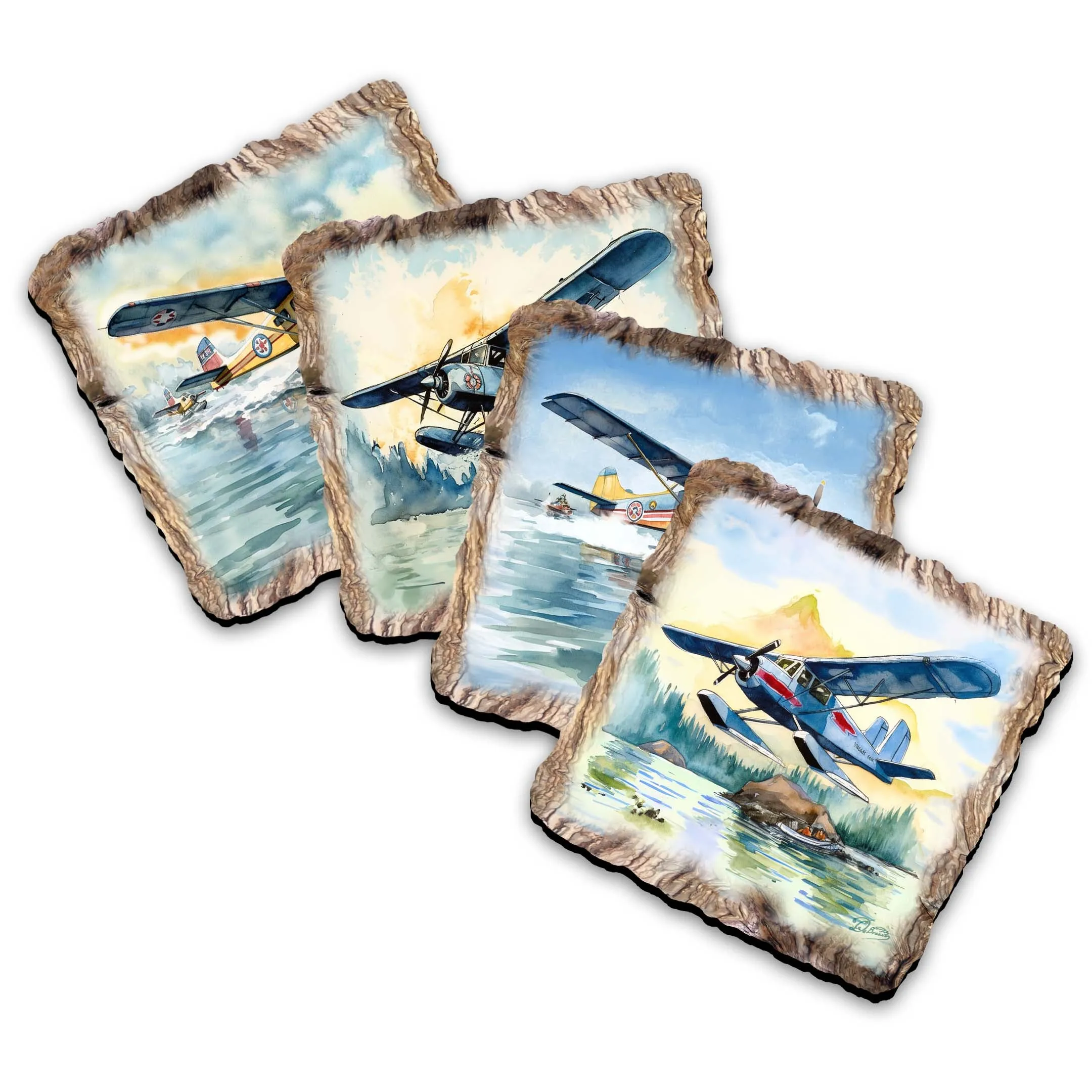 Airplains Wooden Cork Coasters Gift Set of 4 by Nature Wonders | Nature Wildlife Décor  - 95403C-S4