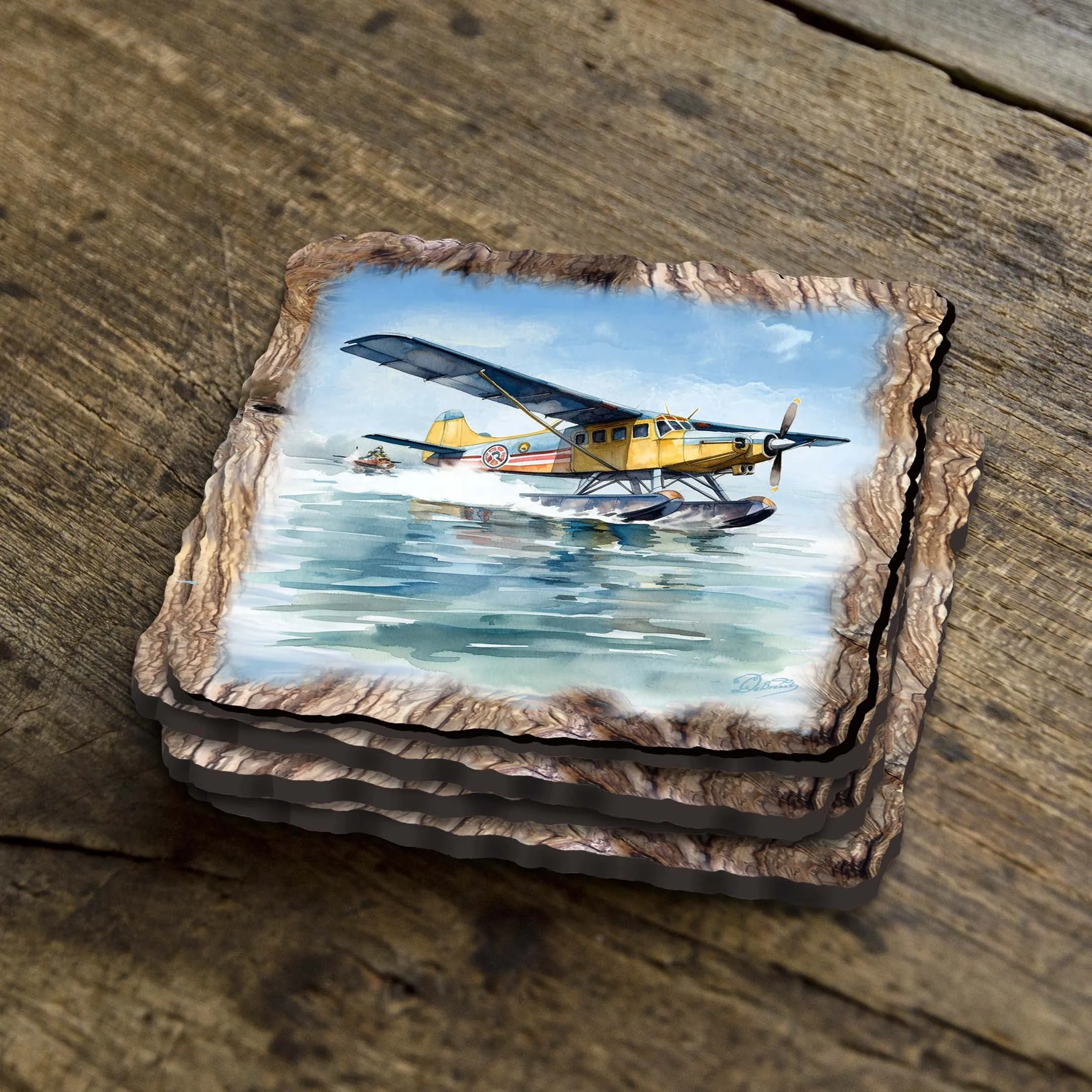 Airplains Wooden Cork Coasters Gift Set of 4 by Nature Wonders | Nature Wildlife Décor  - 95403C-S4