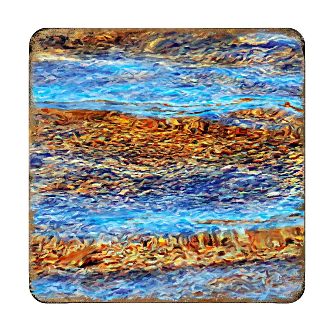 Beach Waves Coastal Wooden Cork Coasters Gift Set of 4 by Nature Wonders - Coastal Sea-Life Décor - 95354C-S4