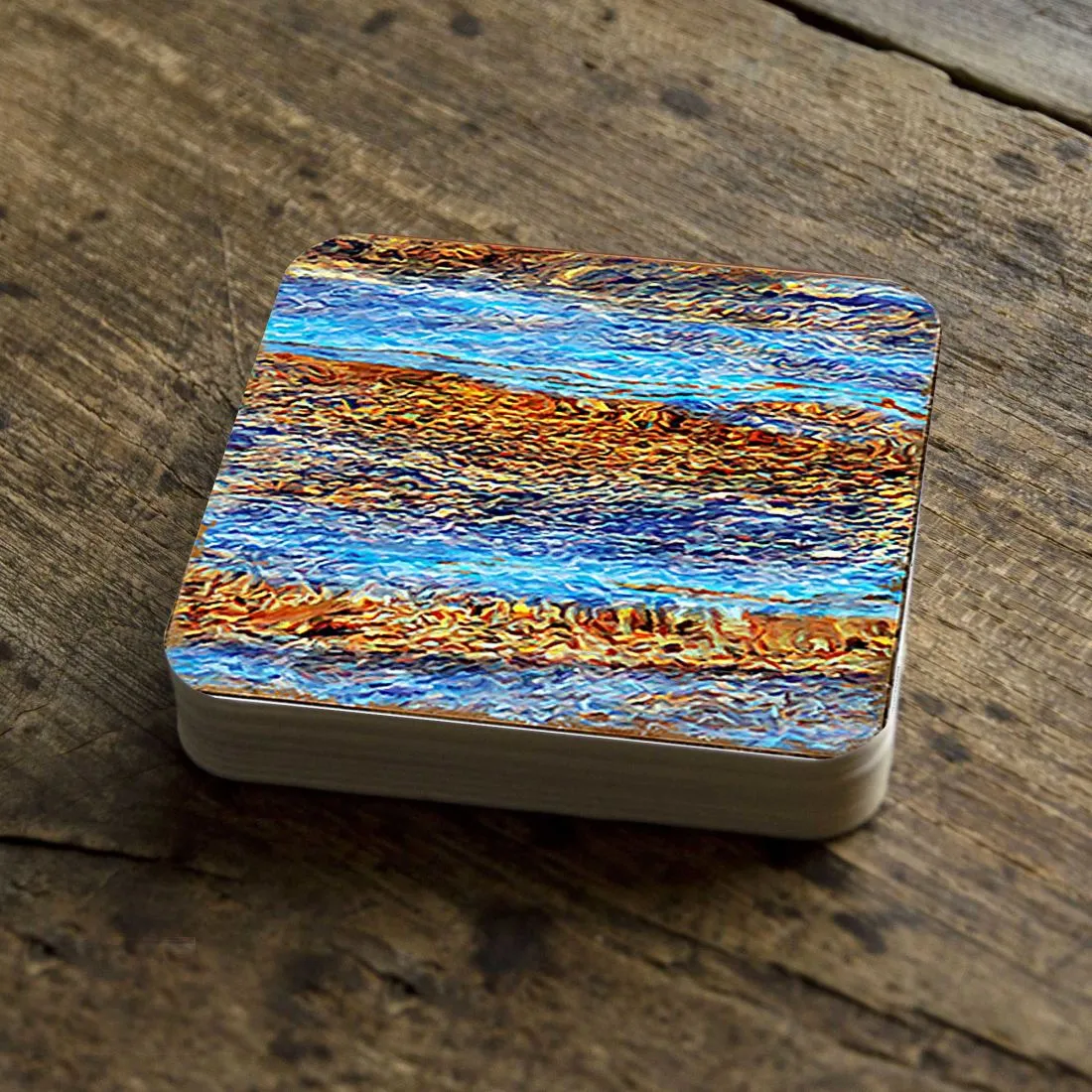 Beach Waves Coastal Wooden Cork Coasters Gift Set of 4 by Nature Wonders - Coastal Sea-Life Décor - 95354C-S4