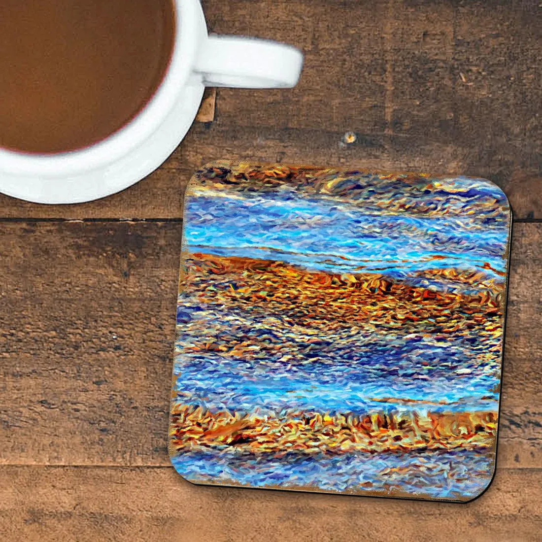 Beach Waves Coastal Wooden Cork Coasters Gift Set of 4 by Nature Wonders - Coastal Sea-Life Décor - 95354C-S4