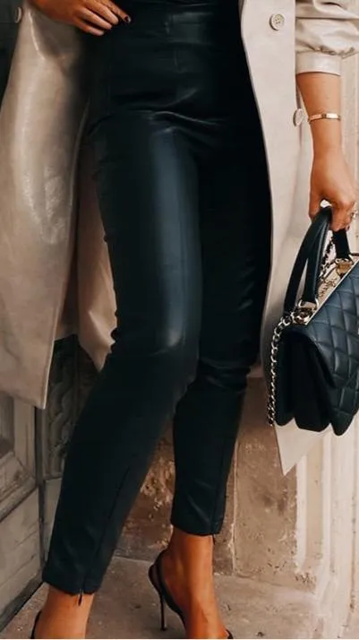 Black Contour Leather Look Leggings