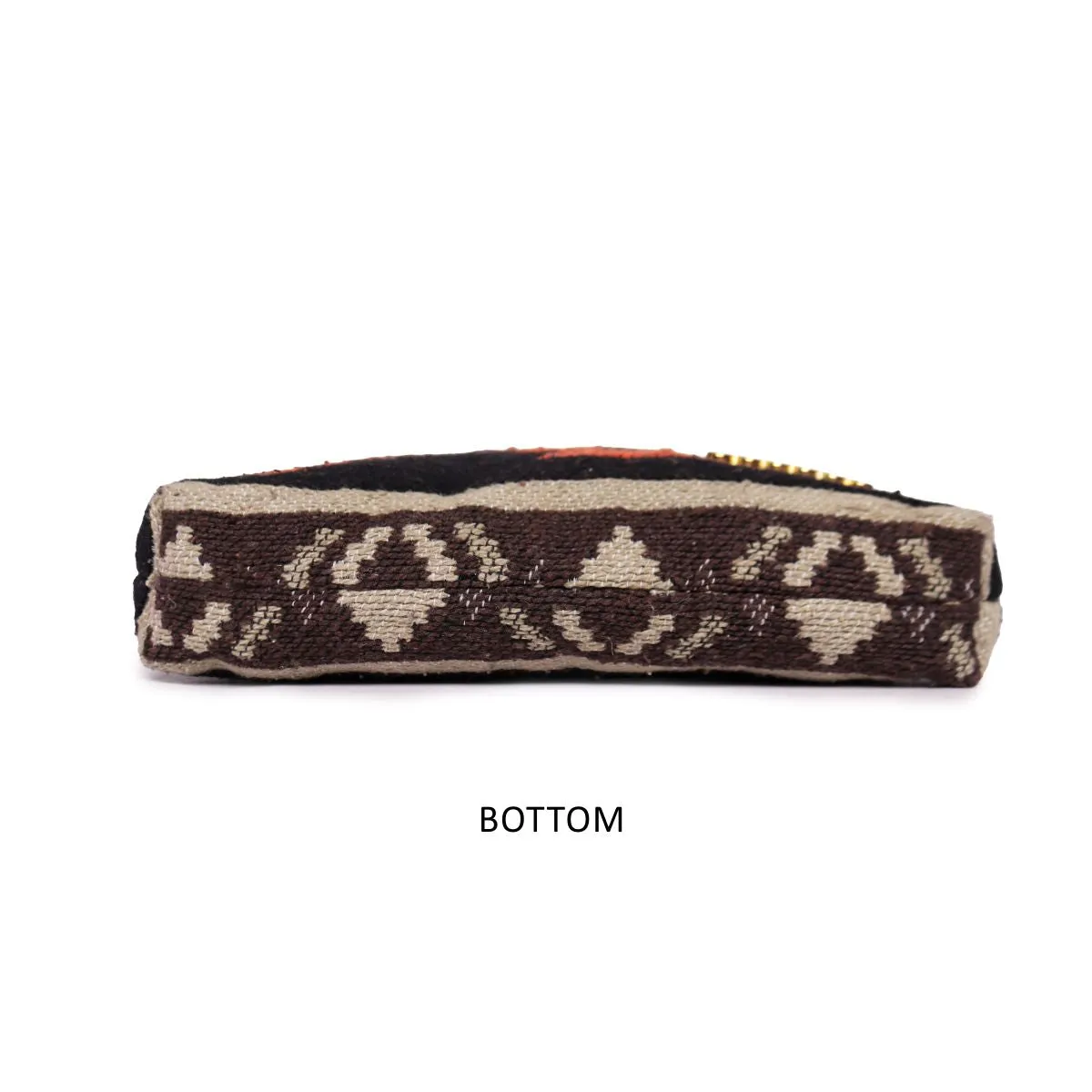 Black /Orange Colour Striped Woven Makeup/Travel Pouch With Tassels