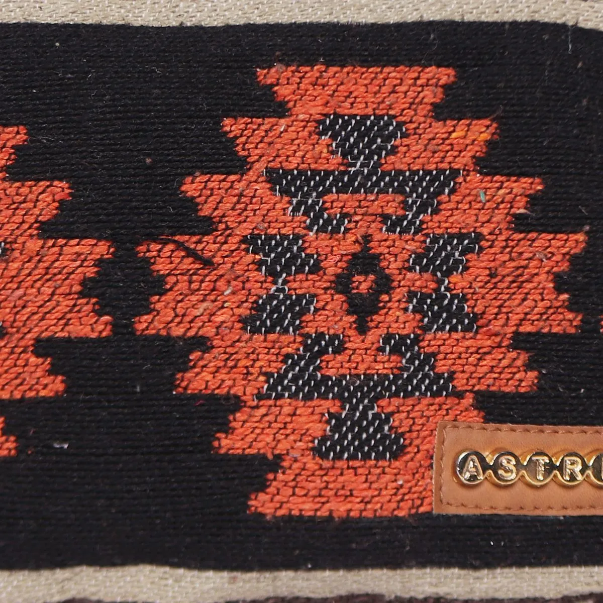 Black /Orange Colour Striped Woven Makeup/Travel Pouch With Tassels