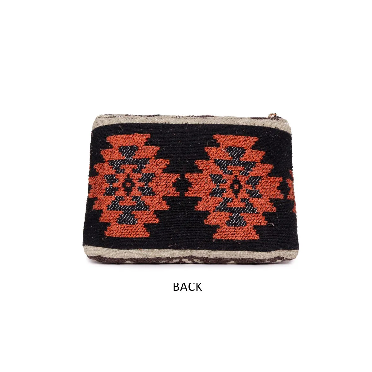 Black /Orange Colour Striped Woven Makeup/Travel Pouch With Tassels