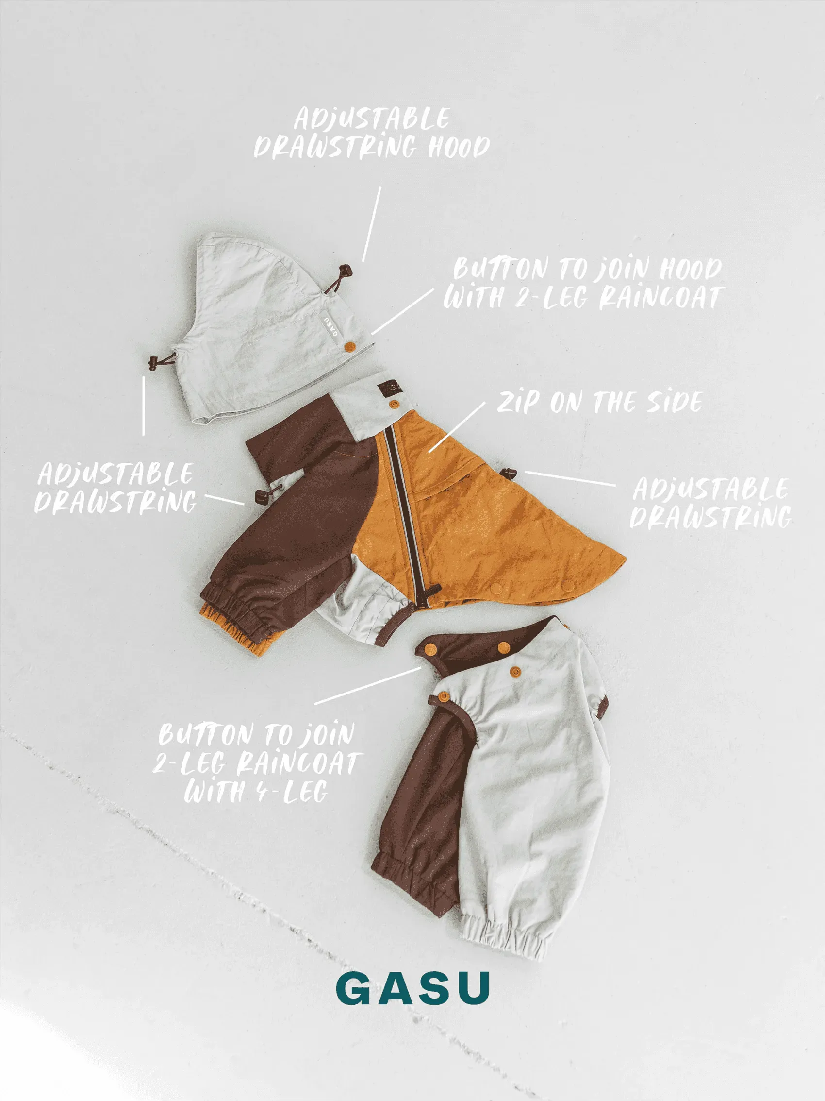 Detachable 4-Leg Dog Raincoat | Brick Blue