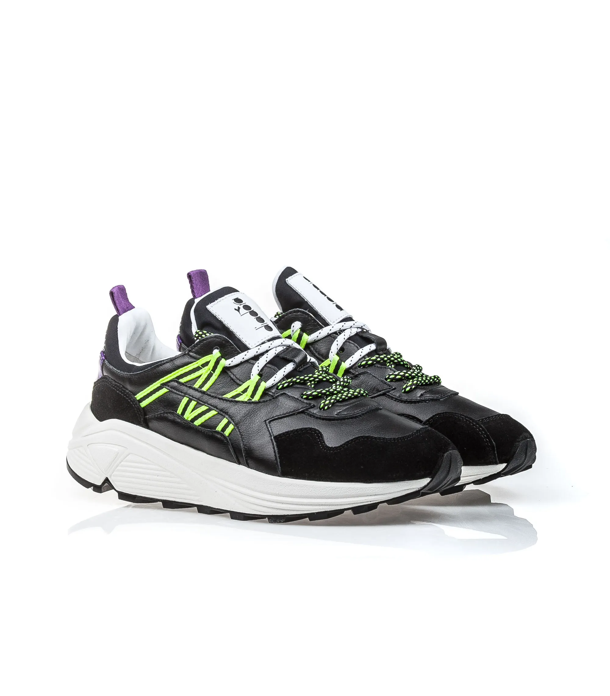 Diadora Heritage Rave Leather Pop Black Violet Fluo