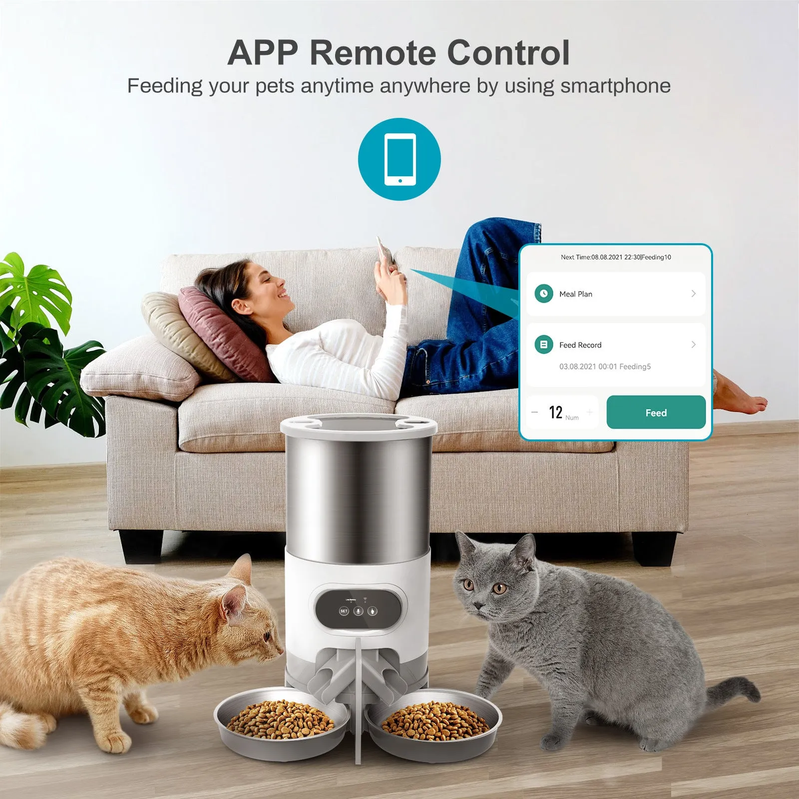 Feeder with Timer Recording 45L Double Meal for Dogs and Cats