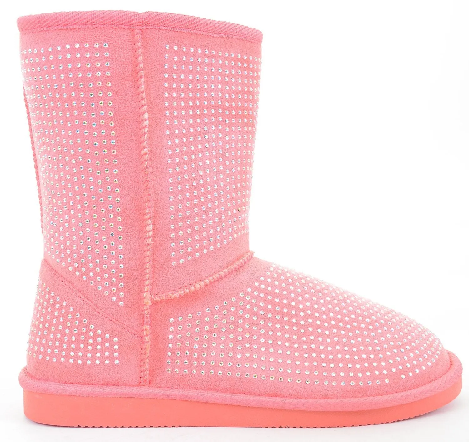 Girls Fur Rhinestone Faux Shearling Pink Round Toe Ankle Boot KIDS