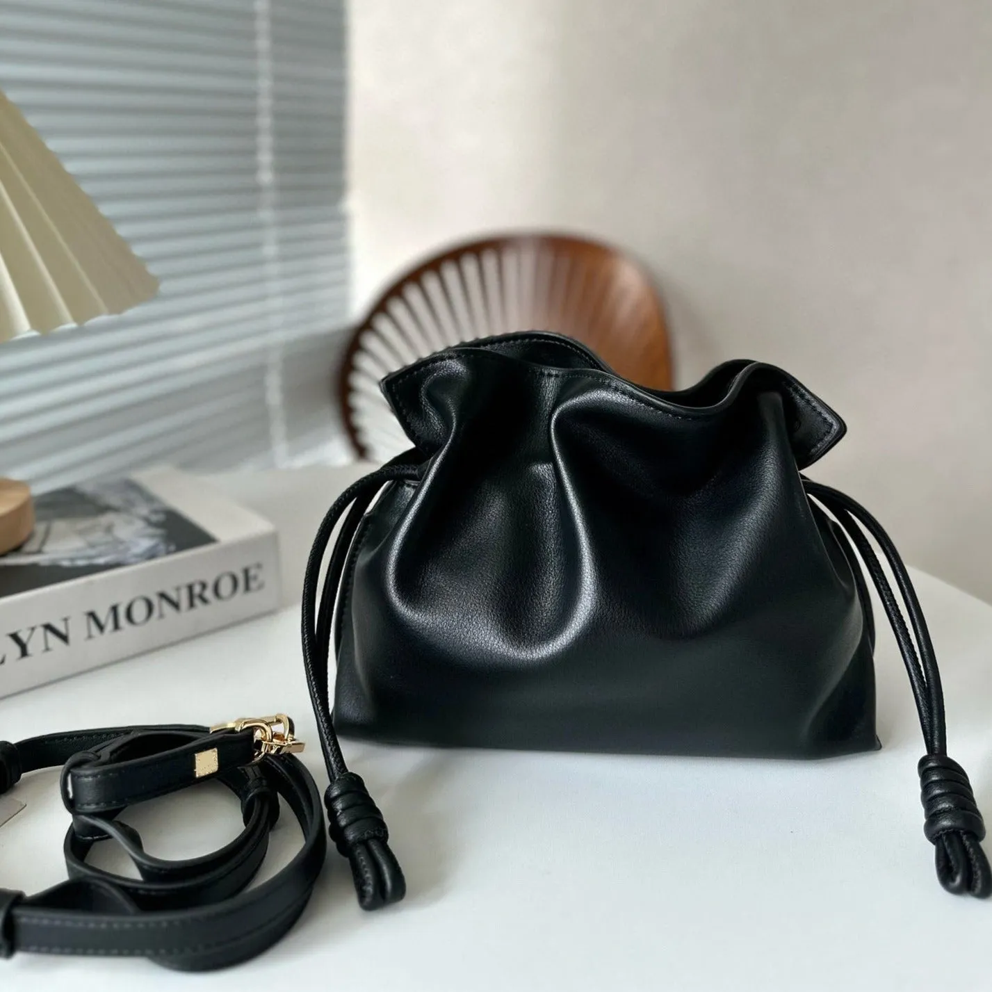Luxurious Minimalist Soft Calfskin Bucket Bag | Shoulder Bag and Crossbody Bag for Women with Drawstring Closure