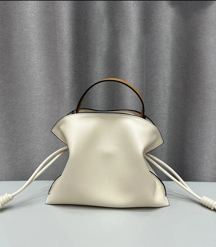 Luxurious Minimalist Soft Calfskin Bucket Bag | Shoulder Bag and Crossbody Bag for Women with Drawstring Closure