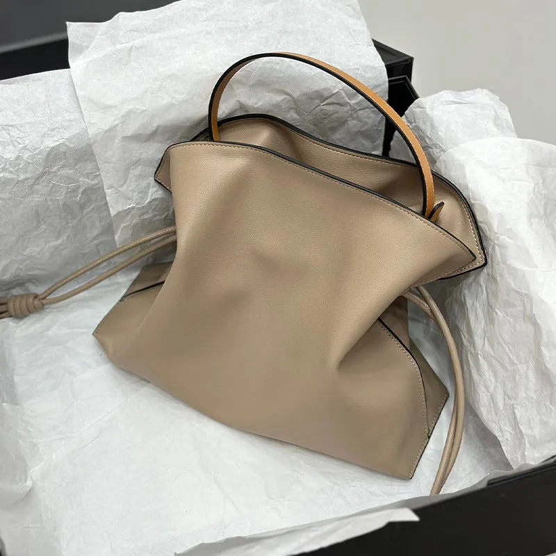 Luxurious Minimalist Soft Calfskin Bucket Bag | Shoulder Bag and Crossbody Bag for Women with Drawstring Closure