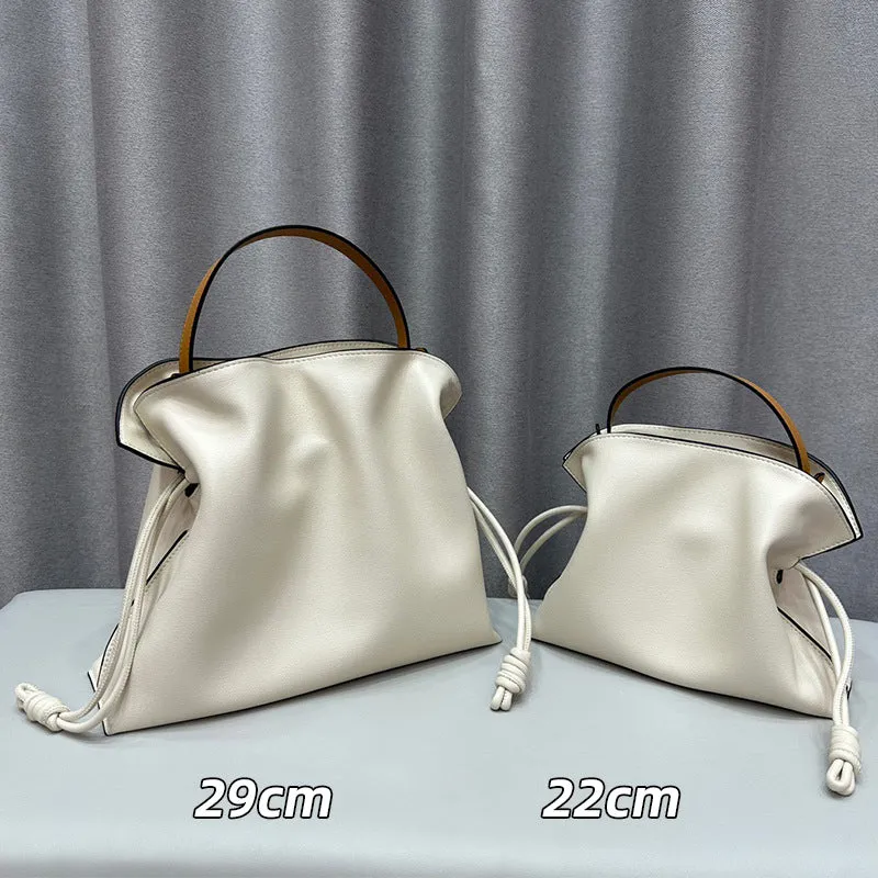 Luxurious Minimalist Soft Calfskin Bucket Bag | Shoulder Bag and Crossbody Bag for Women with Drawstring Closure