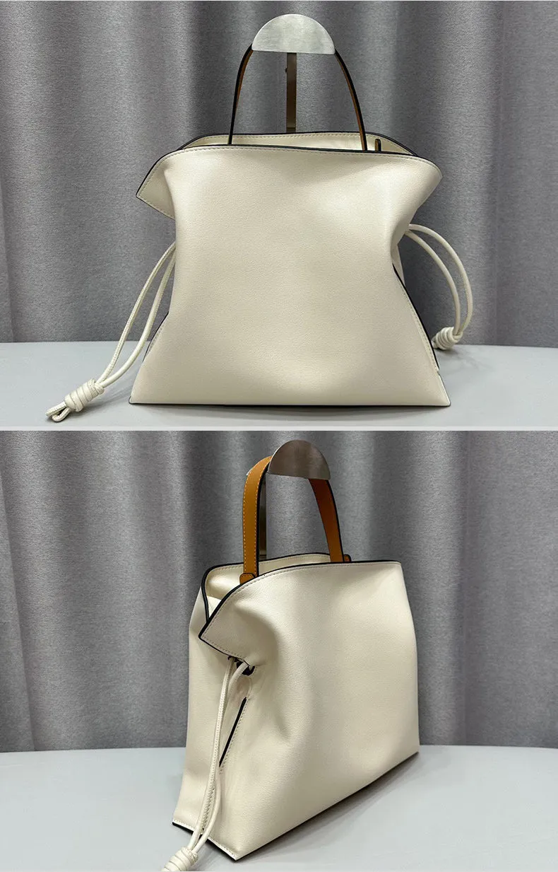 Luxurious Minimalist Soft Calfskin Bucket Bag | Shoulder Bag and Crossbody Bag for Women with Drawstring Closure