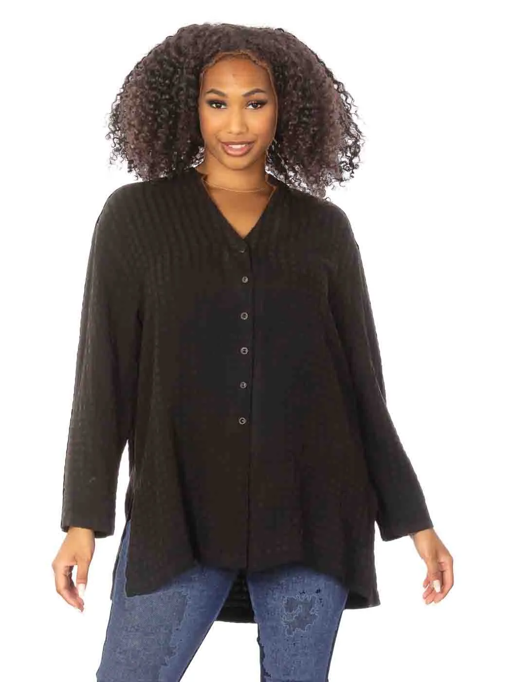 Tianello Plus Sized "Window Pane" Textured Sueded Cupro - Ghandi Blouse