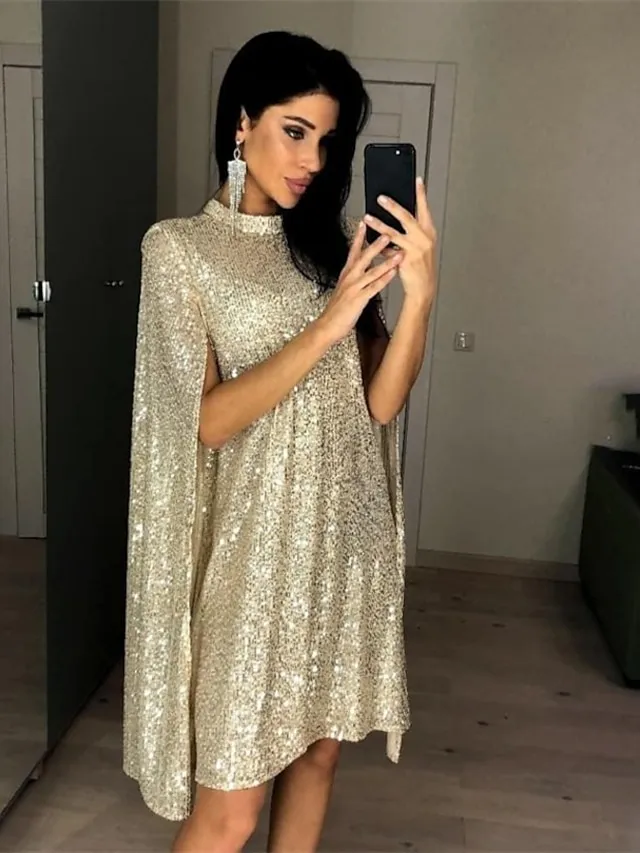 Women's Semi Formal Party Dress Sequin Dress Short Mini Dress Silver Gold Sleeveless Pure Color Sequins Split Spring Summer Crew Neck Stylish Elegant 2023
