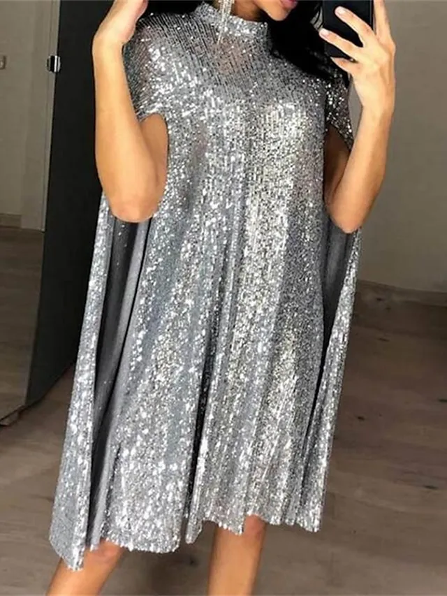 Women's Semi Formal Party Dress Sequin Dress Short Mini Dress Silver Gold Sleeveless Pure Color Sequins Split Spring Summer Crew Neck Stylish Elegant 2023