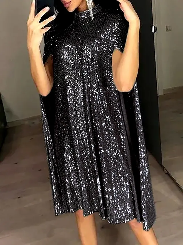 Women's Semi Formal Party Dress Sequin Dress Short Mini Dress Silver Gold Sleeveless Pure Color Sequins Split Spring Summer Crew Neck Stylish Elegant 2023